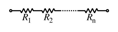 A diagram of several resistors, connected end to end, with the same amount of current going through each